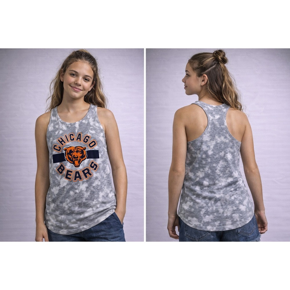 Chicago Bears NFL Youth Girls TankTop Tie Dye Gray Orange Racerback Junior M 7/9